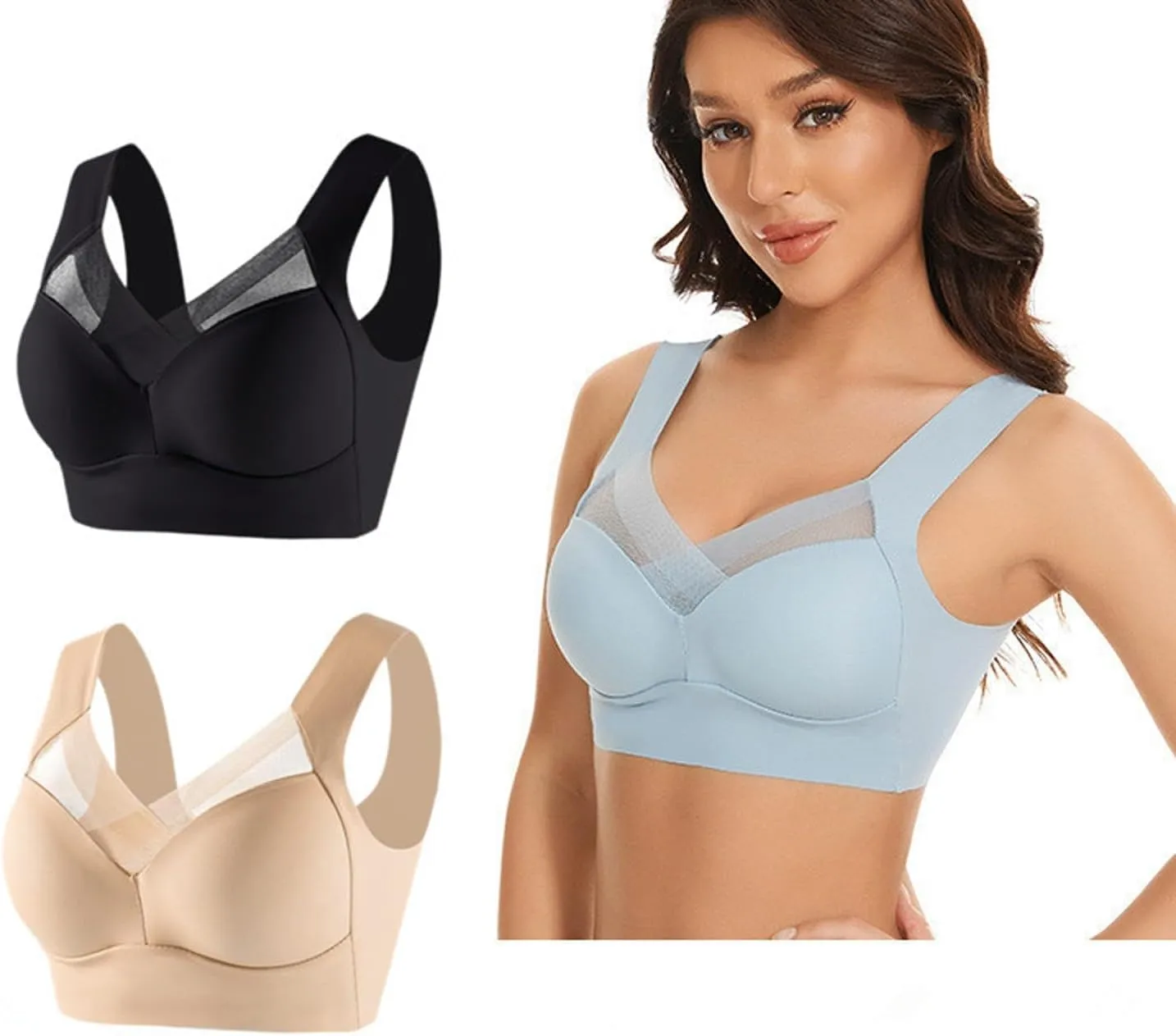 2 pcs Lace Sports Bras for Women,Full Coverage No Underwire Bra Push Up Supportive Gather Bralettes Breathable Padded Bra
