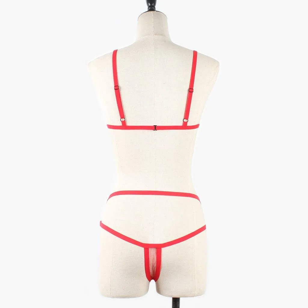 2 Piece Lingerie for Women Mesh Lace Bra and Panty Trendy Set Underwire Bralette Set Strappy Babydoll Bodysuit