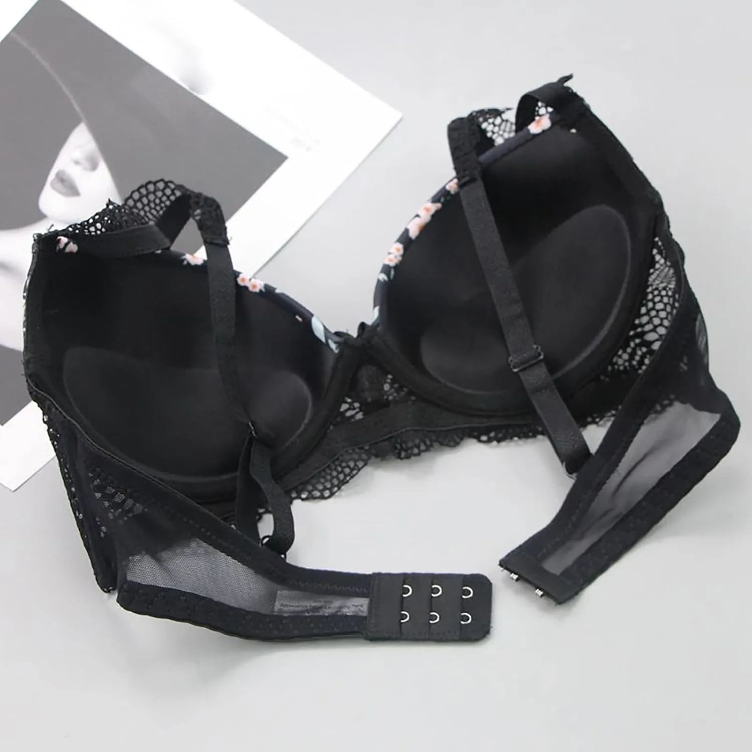 2 Piece Lingeries for Women Sexy Bralette and Panty Sets Floral Lace Push Up Bra Naughty Underwire Boudoir Outfits