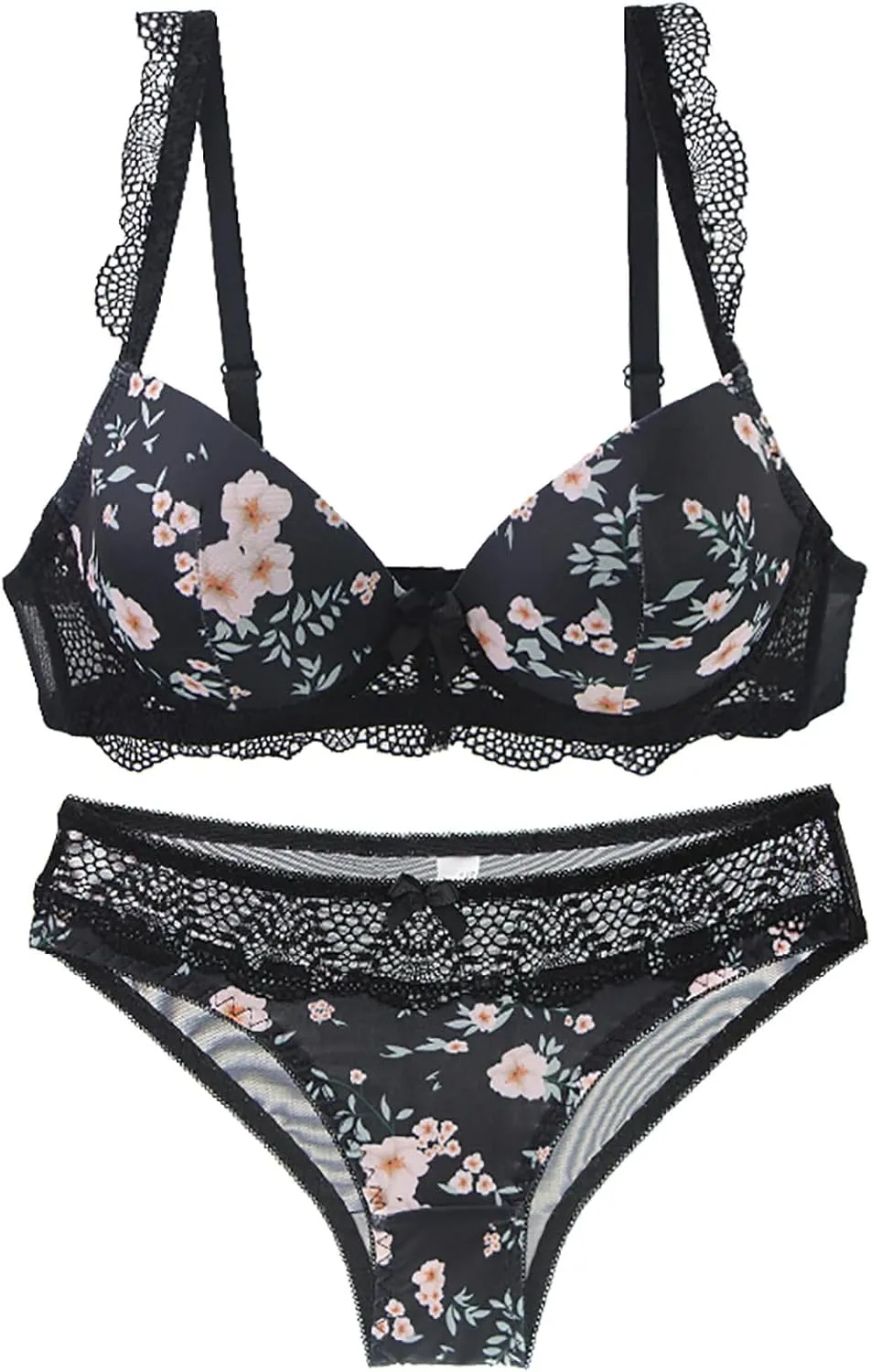 2 Piece Lingeries for Women Sexy Bralette and Panty Sets Floral Lace Push Up Bra Naughty Underwire Boudoir Outfits