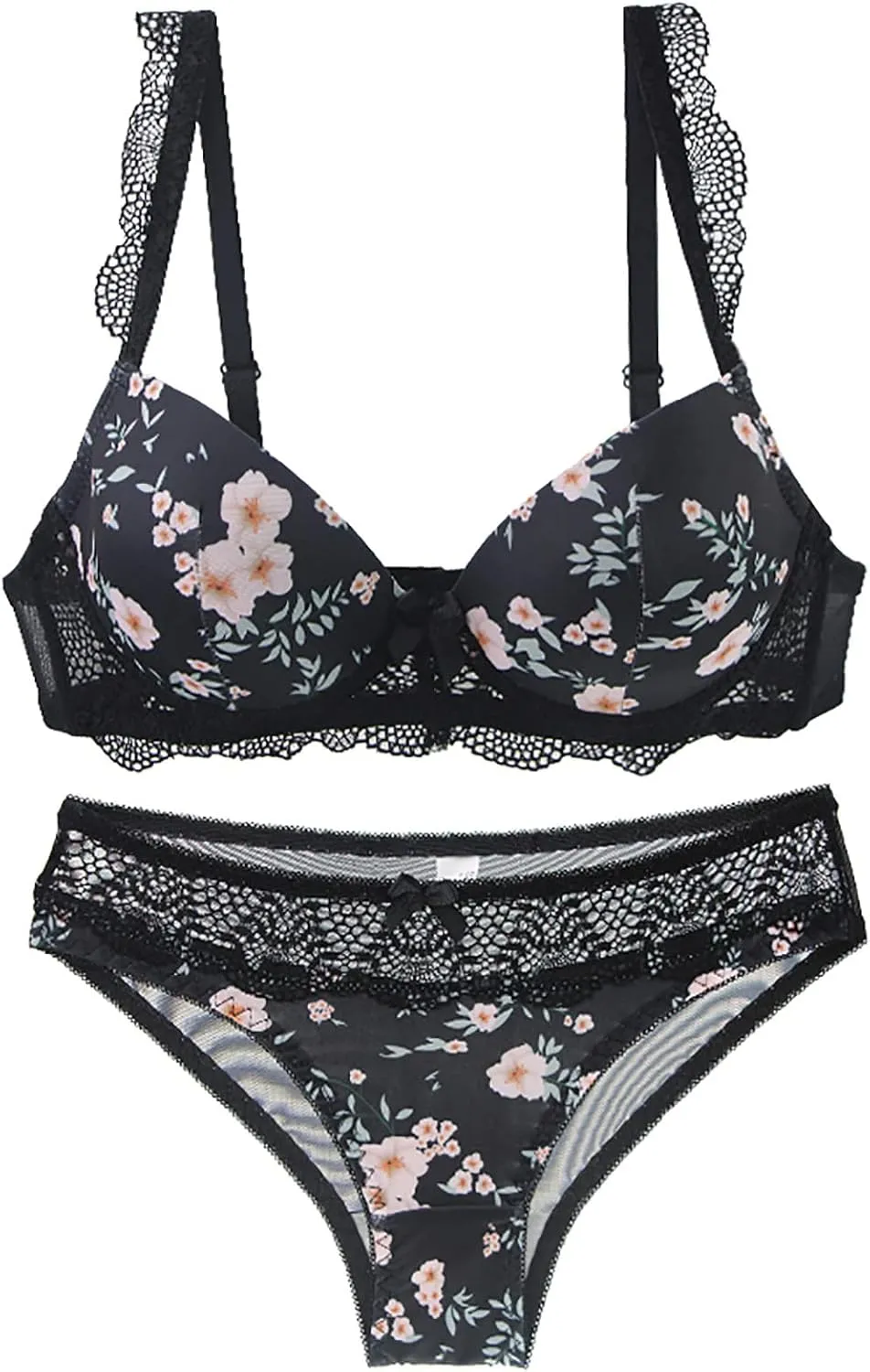 2 Piece Lingeries for Women Sexy Bralette and Panty Sets Floral Lace Push Up Bra Naughty Underwire Boudoir Outfits