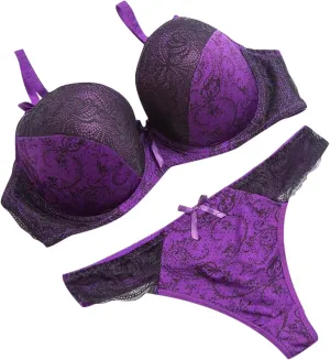 2 Piece Lingeries for Women Sexy Bralette and Thong Sets Floral Lace Push Up Bra Naughty Underwire Boudoir Outfits