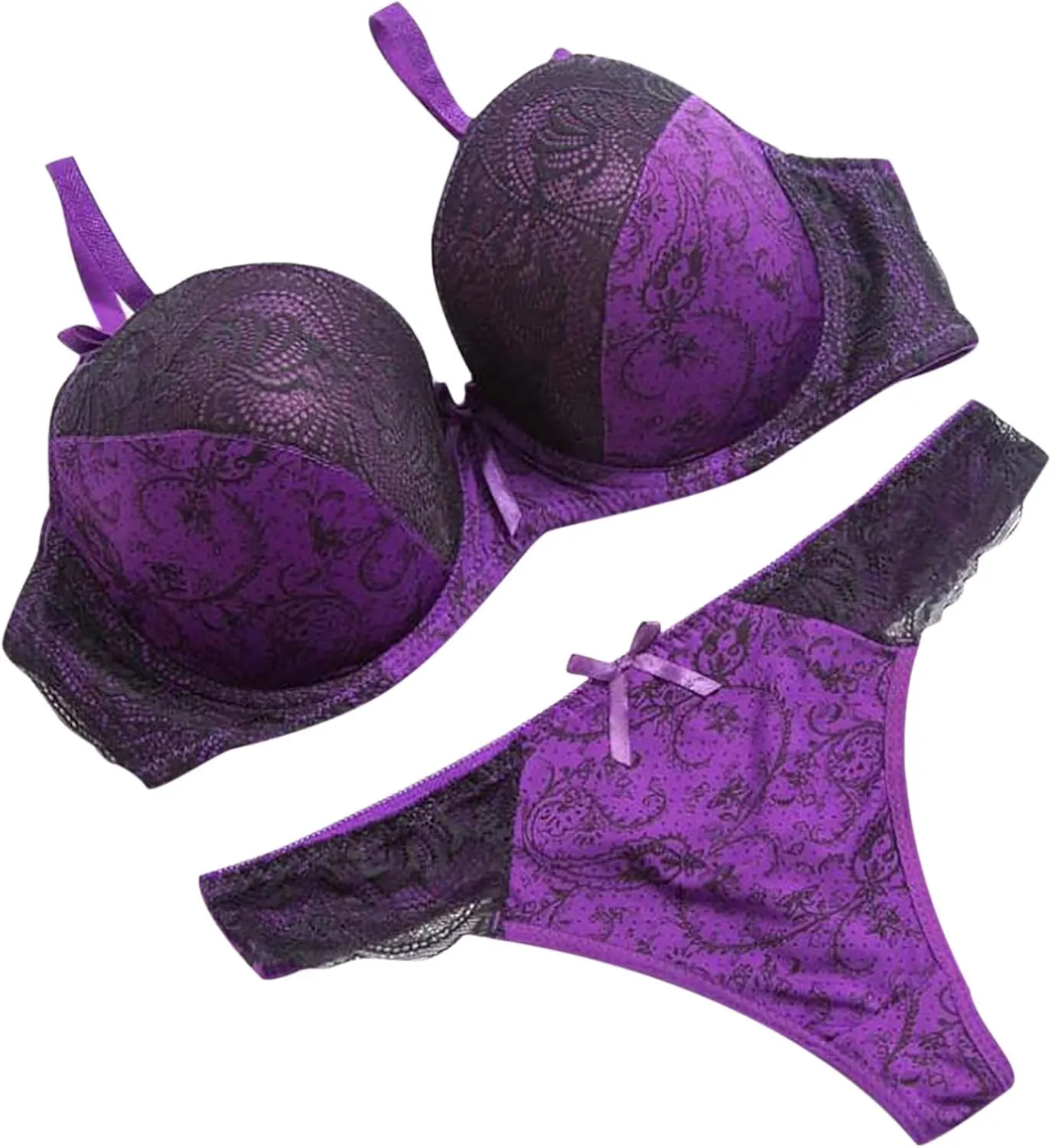 2 Piece Lingeries for Women Sexy Bralette and Thong Sets Floral Lace Push Up Bra Naughty Underwire Boudoir Outfits