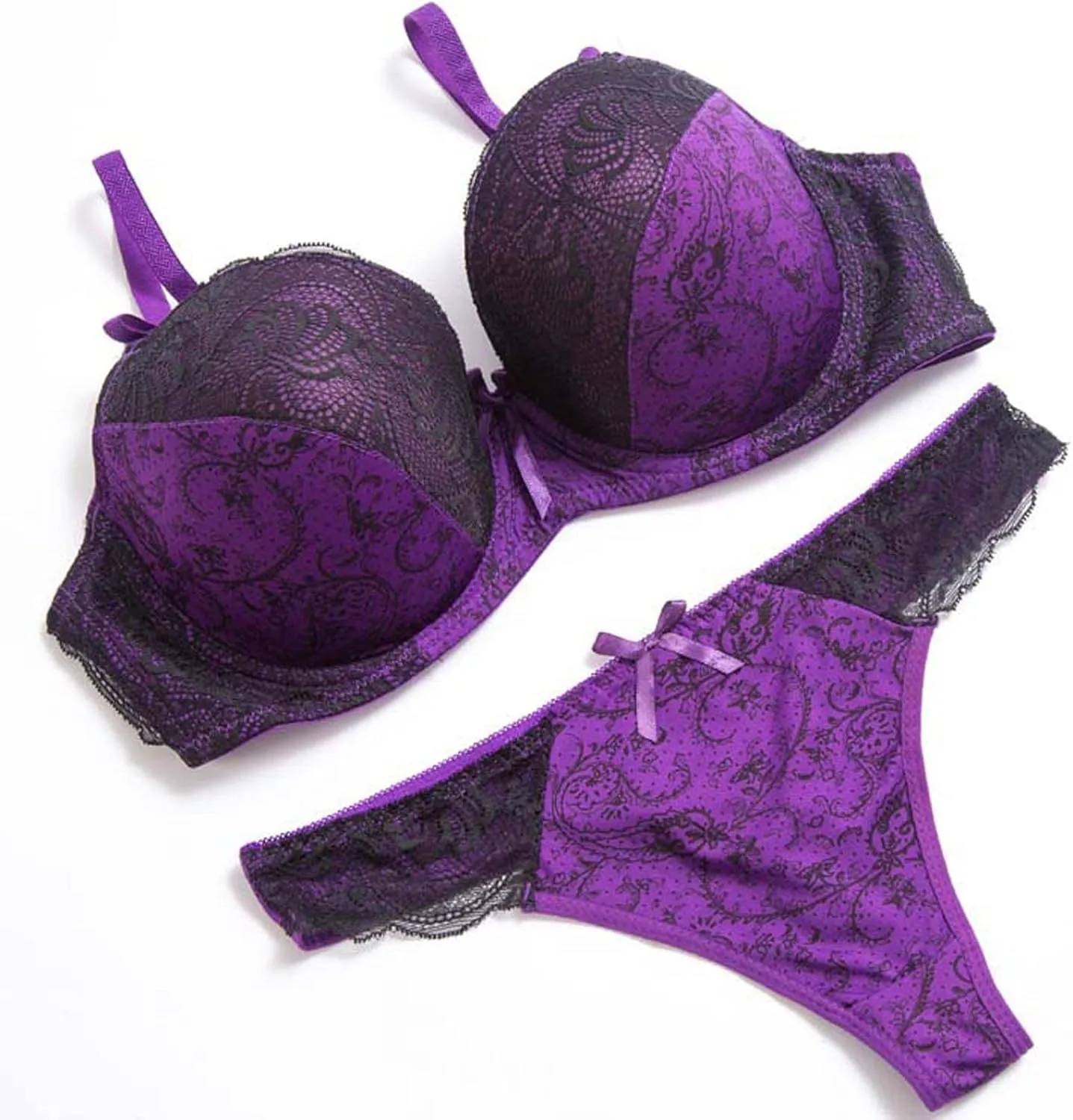 2 Piece Lingeries for Women Sexy Bralette and Thong Sets Floral Lace Push Up Bra Naughty Underwire Boudoir Outfits