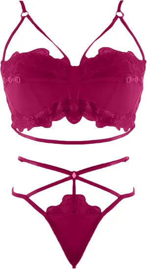 2 Piece Women's Lace Bralette Strappy Lingerie Set Sexy Bra and Panty Set Mesh Babydoll Bodysuit Underwear Negligee Hot Pink