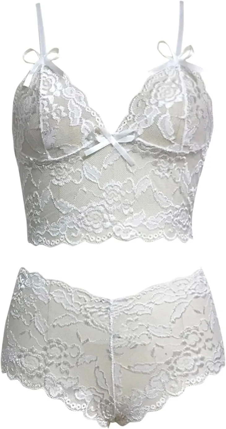 2 Piece Women's Lingerie Set Floral Lace Bralette and Panty Underwear Plus Size