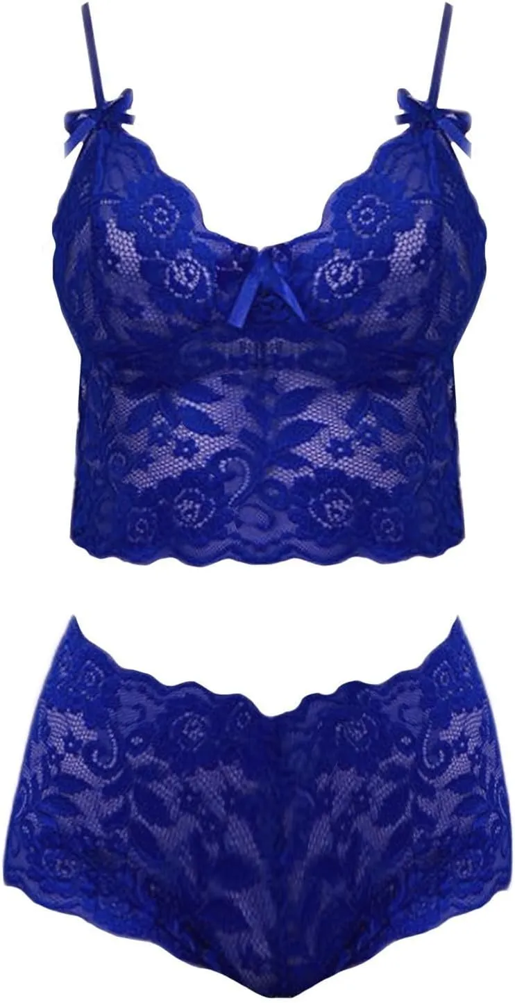 2 Piece Women's Lingerie Set Floral Lace Bralette and Panty Underwear Plus Size