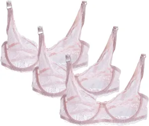 2PC/3PC See Through Bras for Women Sparkly Sexy Lace Underwire Full Coverage Unlined Bras Push Up Everyday Bra