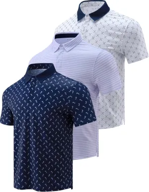 3-Pack Mens Golf Shirt Performance Sport Short Sleeve Moisture Wicking Dry Fit Golf Polo Active Shirts for Men