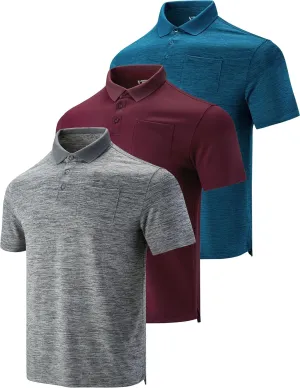 3-Pack Mens Golf Shirt Performance Sport Short Sleeve Moisture Wicking Dry Fit Golf Polo Active Shirts for Men
