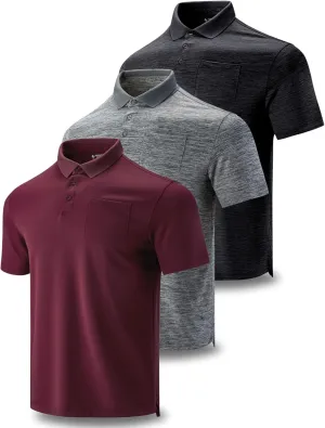 3-Pack Mens Golf Shirt Performance Sport Short Sleeve Moisture Wicking Dry Fit Golf Polo Active Shirts for Men