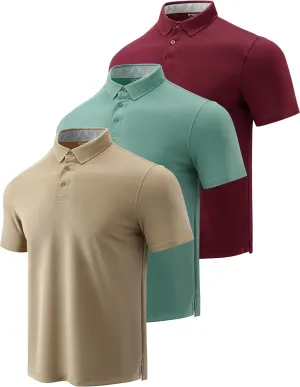 3-Pack Mens Golf Shirt Performance Sport Short Sleeve Moisture Wicking Dry Fit Golf Polo Active Shirts for Men
