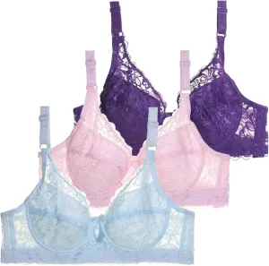 3 Pcs Lace Bras for Women, No Underwire V Neck Bralettes for Women Everyday T Shirt Bra Stretchable Straps Bra