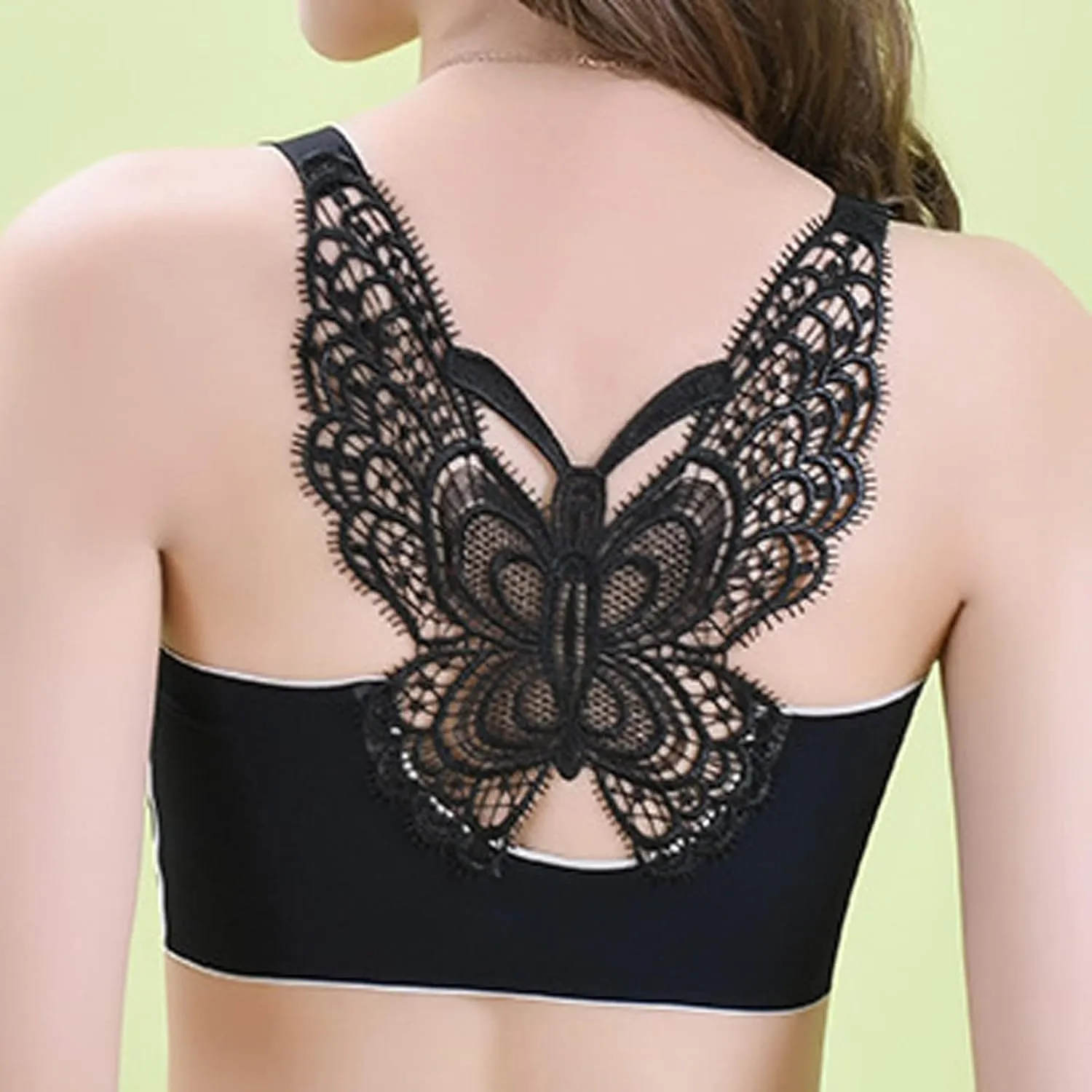 3 Pcs Women's Push Up Bra Lace Butterfly Back Push Up Non Padded Wirefree Bras Sexy Plunge Bralette Seamless Yoga Bras