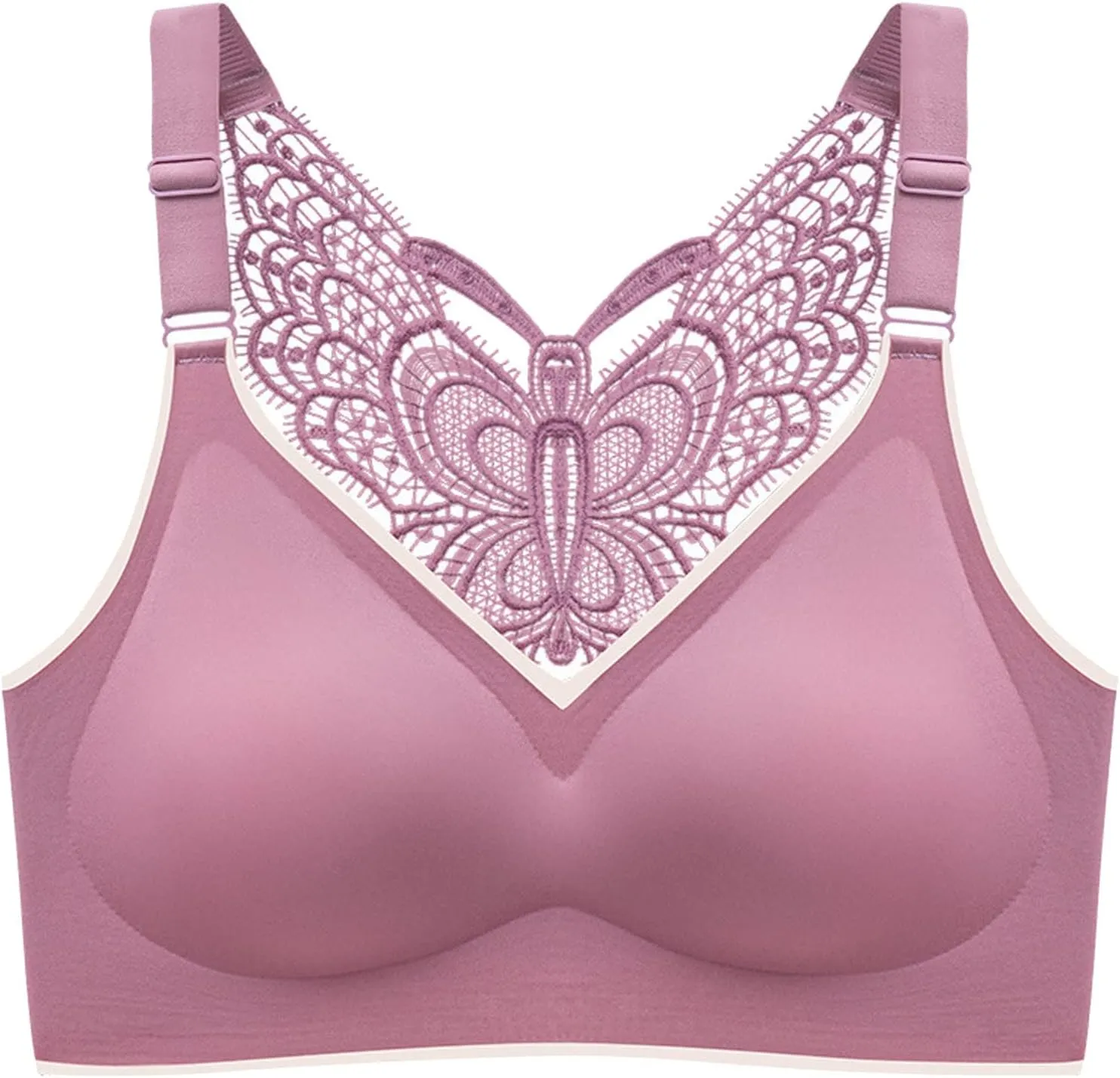 3 Pcs Women's Push Up Bra Lace Butterfly Back Push Up Non Padded Wirefree Bras Sexy Plunge Bralette Seamless Yoga Bras