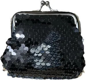 3.5" Black Color Change Sequin Snap Closure Coin Purse
