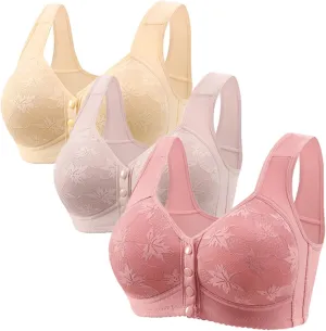 3PC Sports Bras for Women Front Closure Snap Bra Soft Comfy Bralette Support Bra Plus Size Breathable Sleep Bra