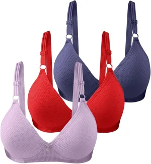 3Pcs Bras for Women Full Coverage Front Side Buckle Lace Edge Casual Push Up Bras Casual Seamless Gathering Bralettes