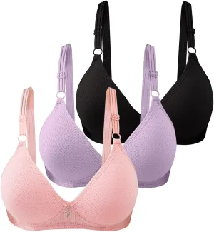 3Pcs Bras for Women Full Coverage Front Side Buckle Lace Edge Casual Push Up Bras Casual Seamless Gathering Bralettes