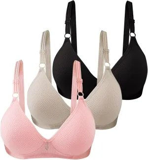 3Pcs Bras for Women Full Coverage Front Side Buckle Lace Edge Casual Push Up Bras Casual Seamless Gathering Bralettes