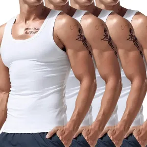 4 Pack Men's Athletic Compression Shirts Sleeveless Workout Slimming Tank Tops Sports Base Layer Running Basketball