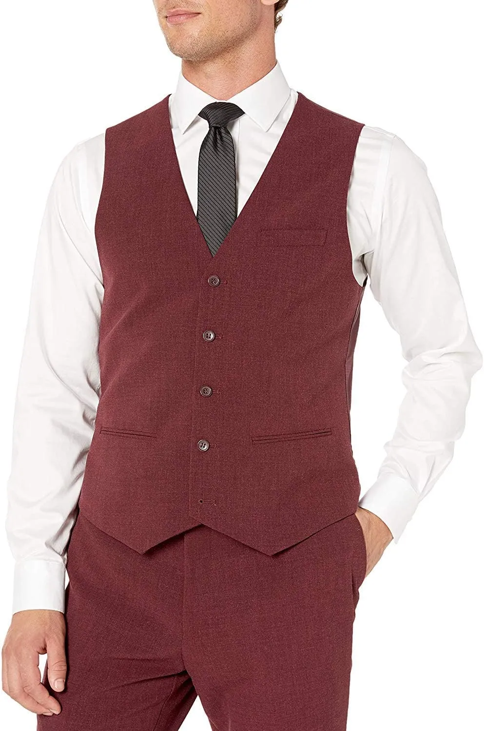 Adam Baker Men's Single Breasted Stretch Slim Fit Stretch 2-Button Vested Suit Set - Colors