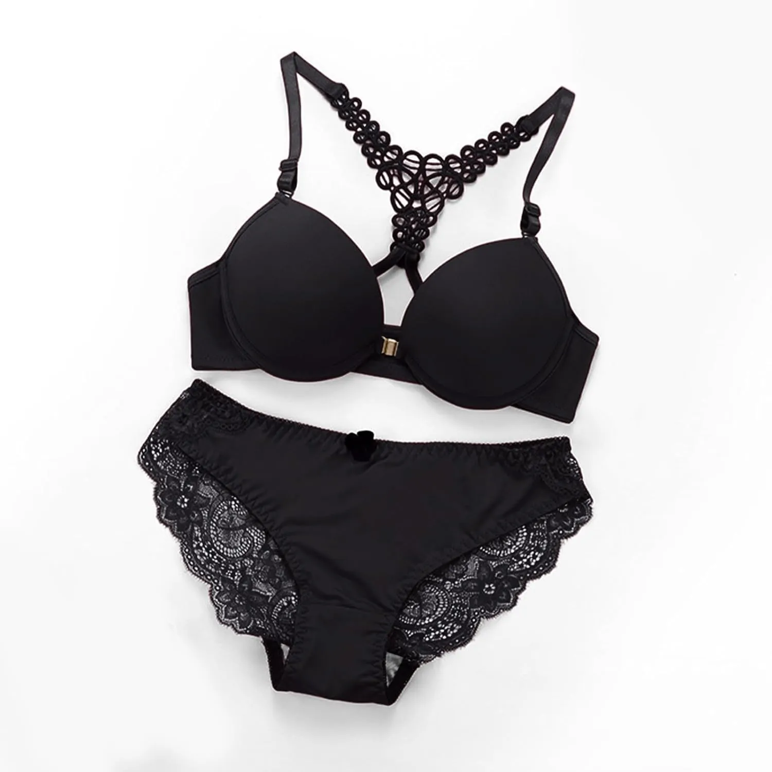Akklian Sexy Lingerie for Women Lace Matching Bra and Panty Sets Push Up Gathered Underwire Bralette 2 Piece Lingerie Set