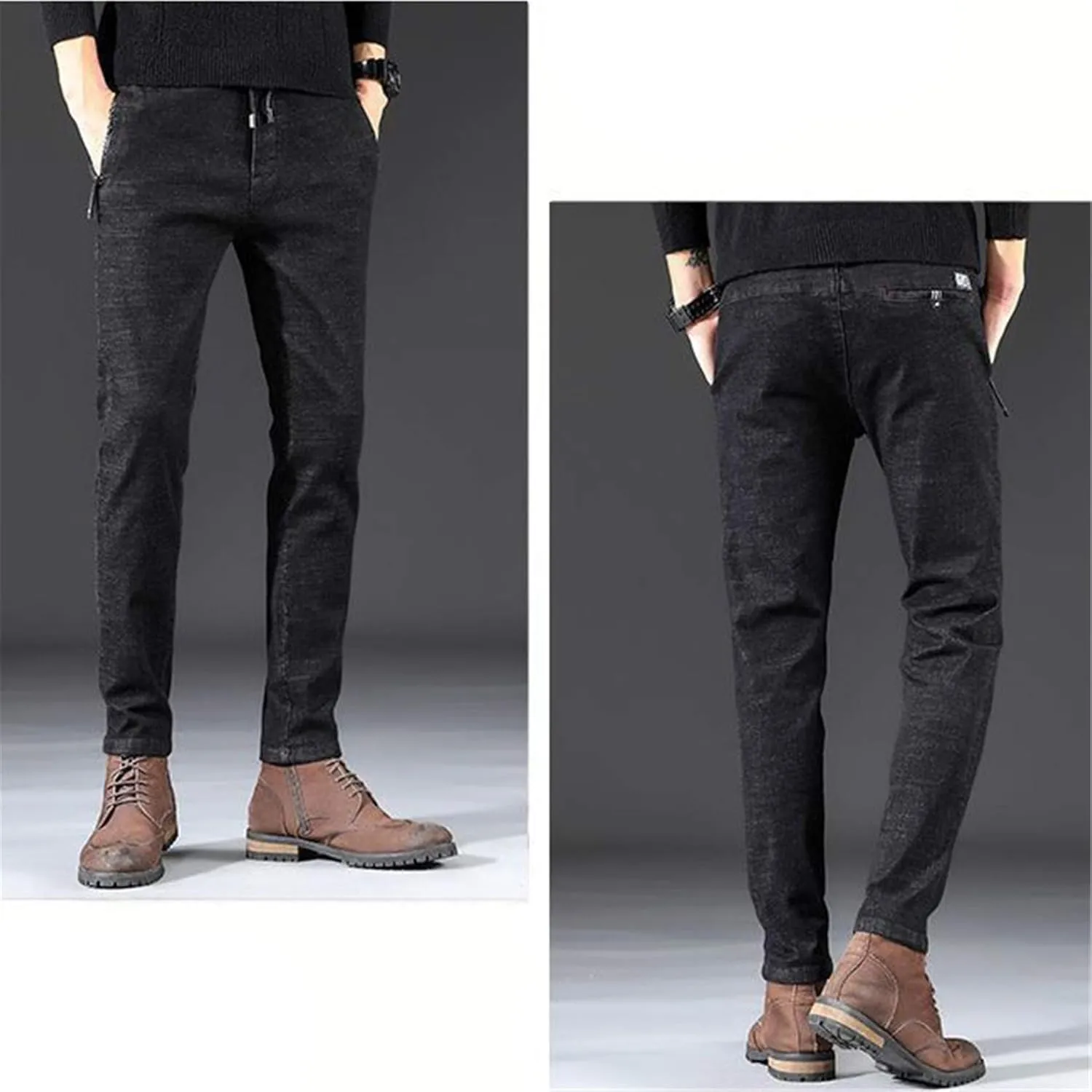 Andongnywell Men Stretch Skinny Jeans Slim Fit Stretch Straight Leg Fashion Denim Pants with Zip Trousers