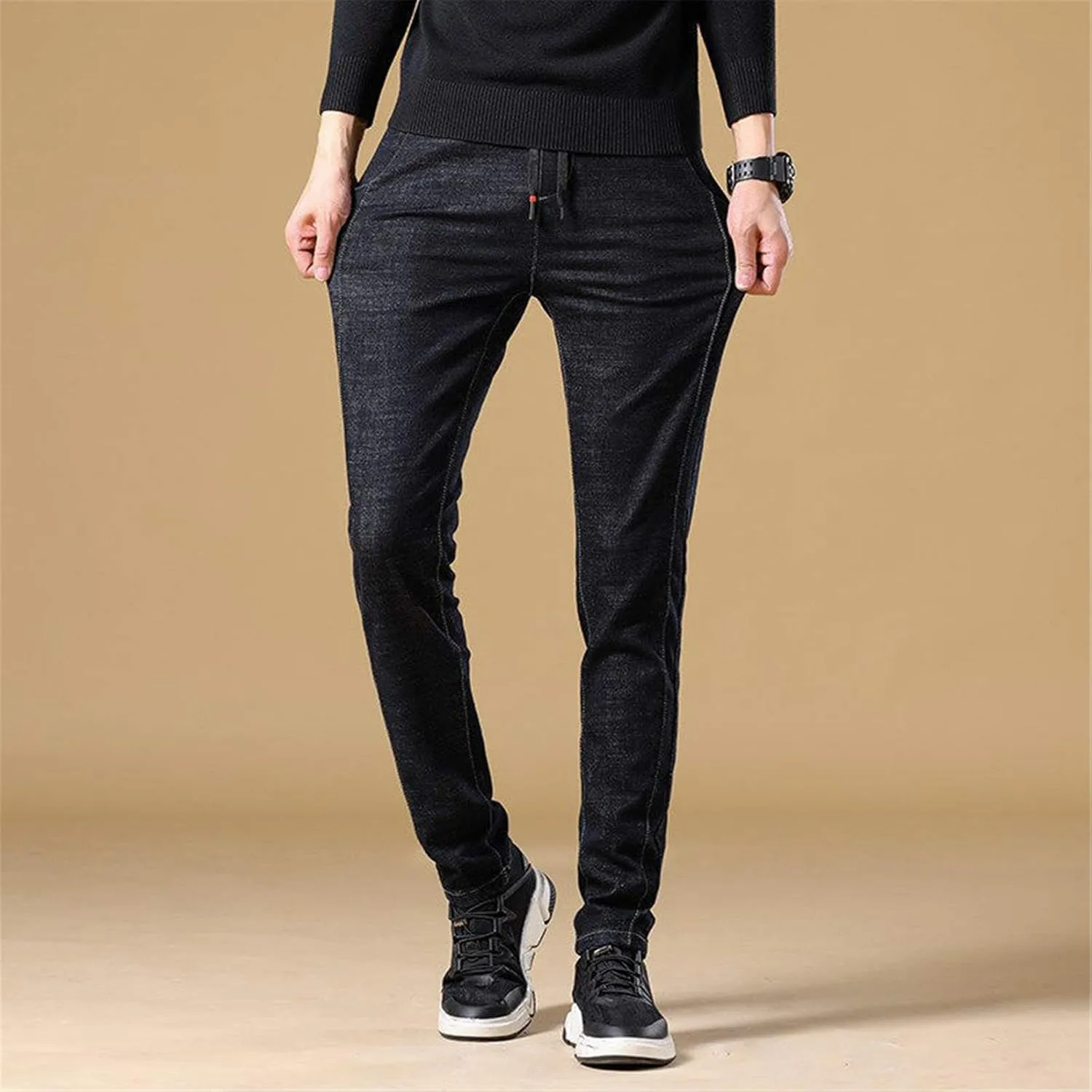 Andongnywell Men Stretch Skinny Jeans Slim Fit Stretch Straight Leg Fashion Denim Pants with Zip Trousers