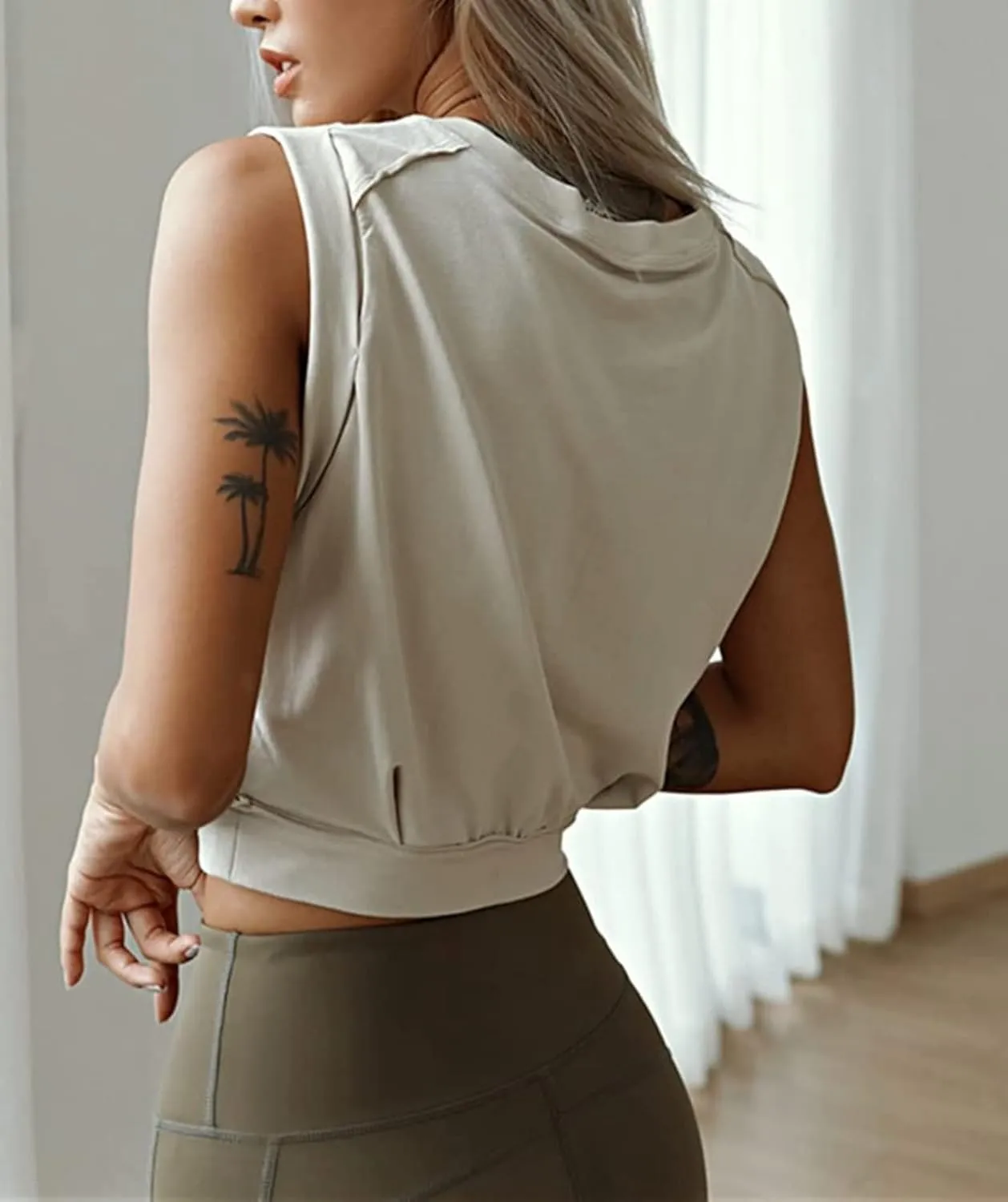 ARRIVE GUIDE Crop Top Athletic Shirts for Women Cute Sleeveless Yoga Tops Running Gym Cotton Cropped Workout Clothes