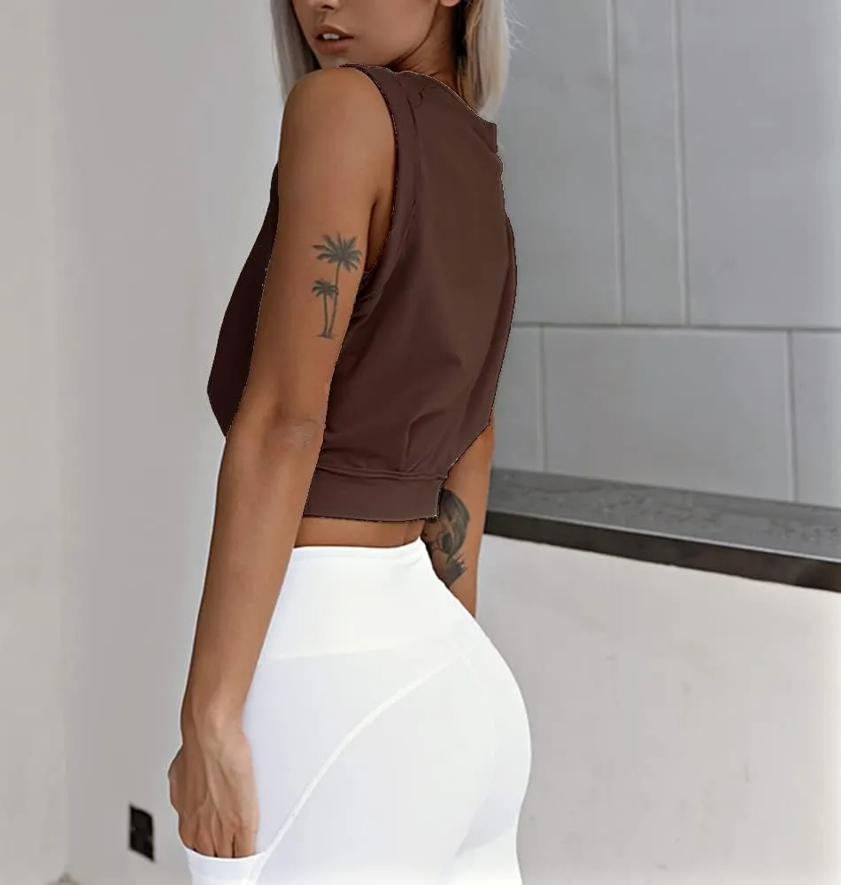 ARRIVE GUIDE Crop Top Athletic Shirts for Women Cute Sleeveless Yoga Tops Running Gym Cotton Cropped Workout Clothes