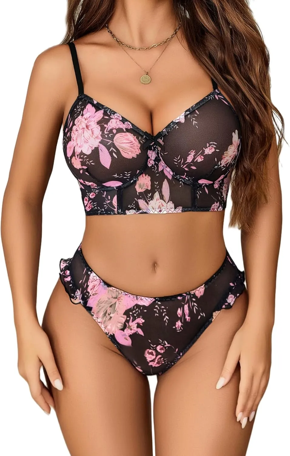 Avidlove Women's Lingerie Sexy Mesh Bralette And Panty Sets 2 Pieces Matching Underwear Outfits S-XXL