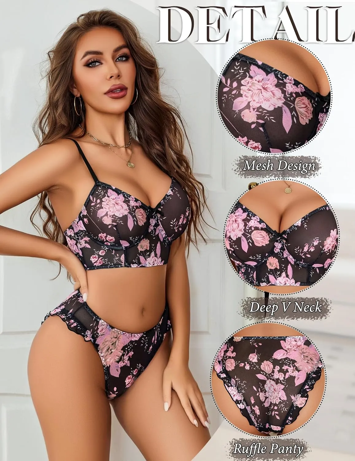 Avidlove Women's Lingerie Sexy Mesh Bralette And Panty Sets 2 Pieces Matching Underwear Outfits S-XXL