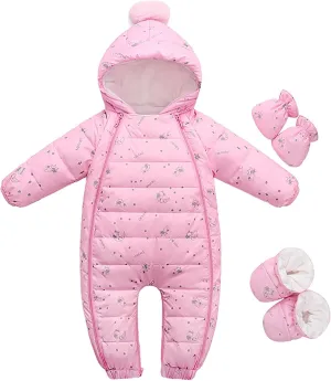 Baby Down Jacket Infant Boy Girl Winter Warm Snowsuit Outwear Newborn Hooded Footed Romper Jumpsuit Snowsuit