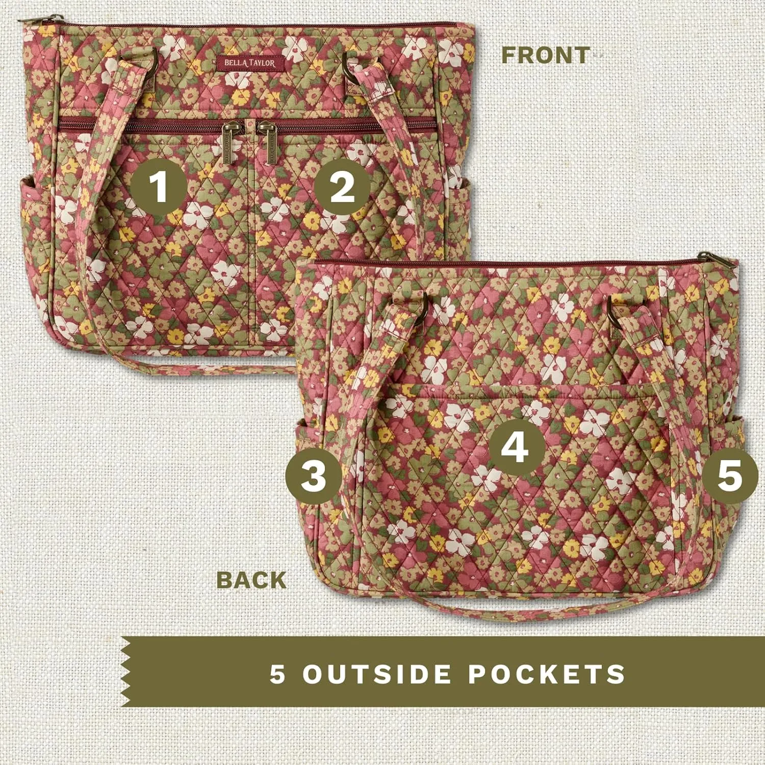 Bella Taylor Everyday Tote | Lightweight Quilted Fabric Handbags for Women