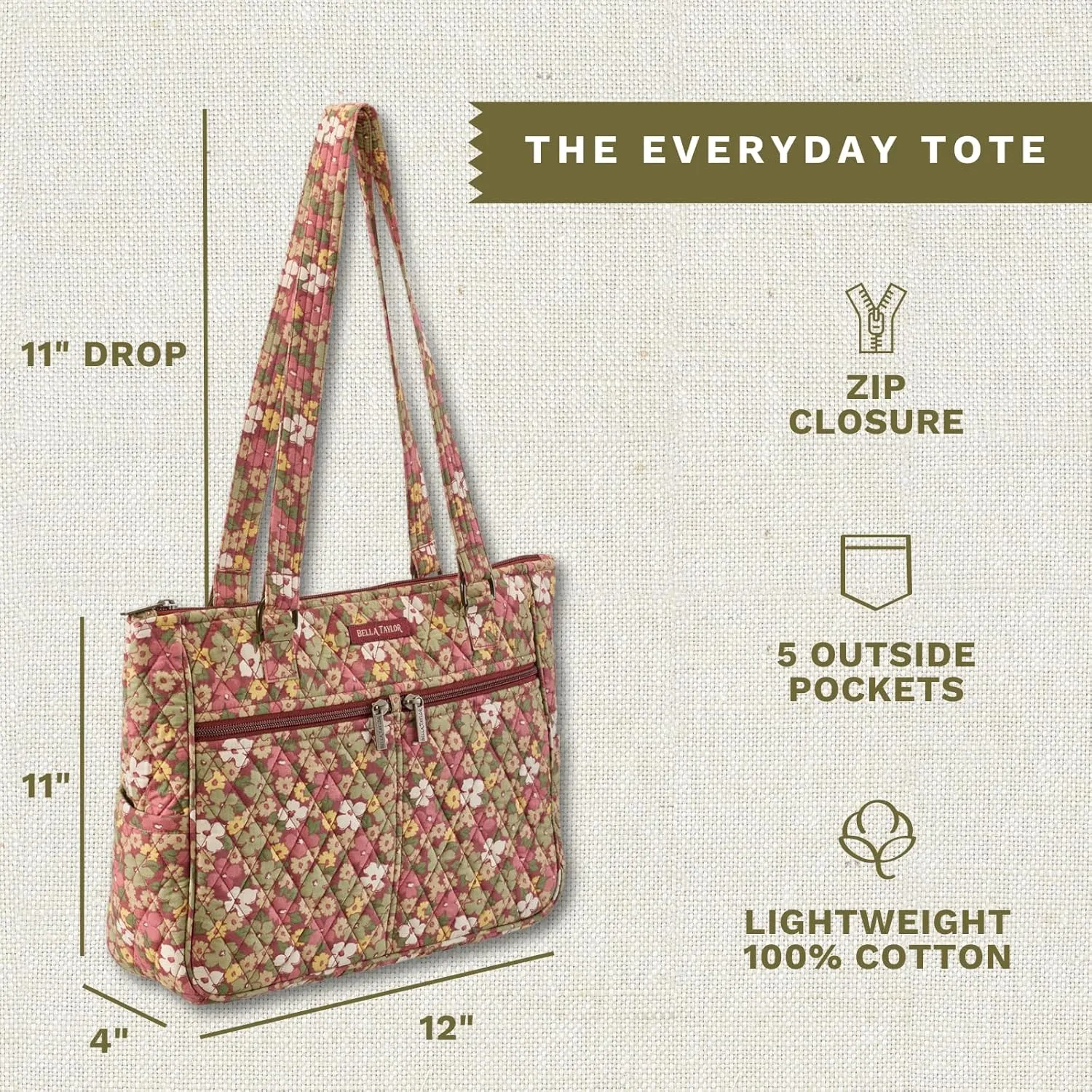 Bella Taylor Everyday Tote | Lightweight Quilted Fabric Handbags for Women