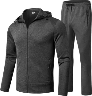 BGOWATU Men's Tracksuits Set Full Zip Jacket Hoodie Sweatsuit Running Sport Pants Outfits for Men with Zipper Pockets