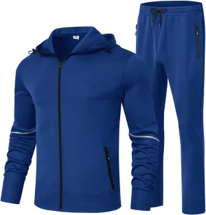 BGOWATU Men's Tracksuits Set Full Zip Jacket Hoodie Sweatsuit Running Sport Pants Outfits for Men with Zipper Pockets