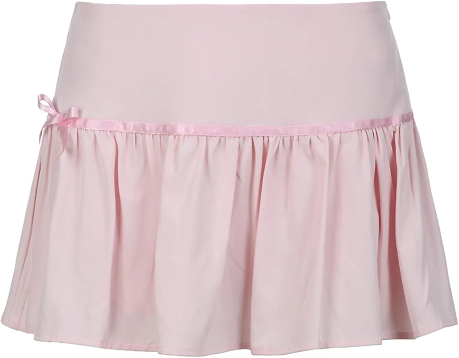Bow Pleated Mini Skirts for Women - Y2K Low Waist A-Line Skirt with Ruffle Hem, Lace Trim, and Cross Tie Detail