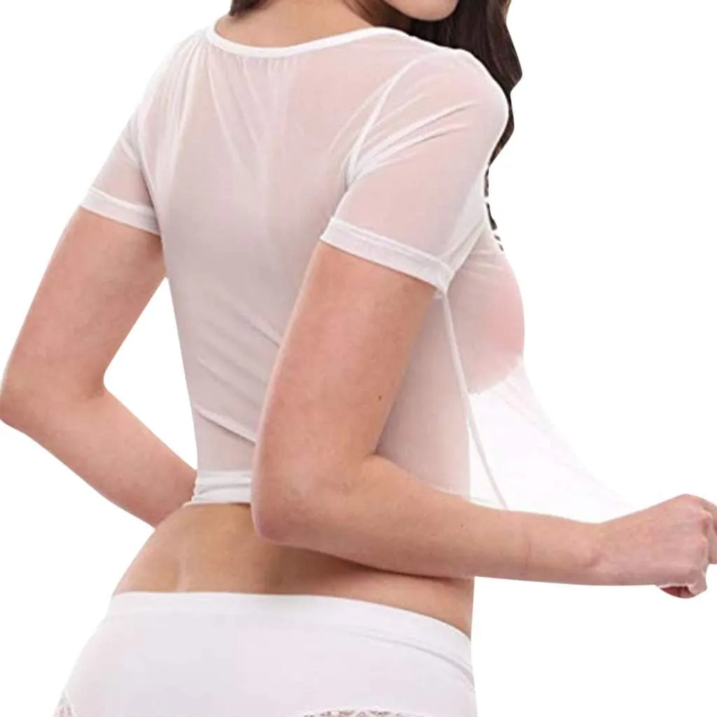 Bralettes For Women Lace Sleeve Casual Tops See Through Women'S Mesh Crop Sheer Shirt Short T