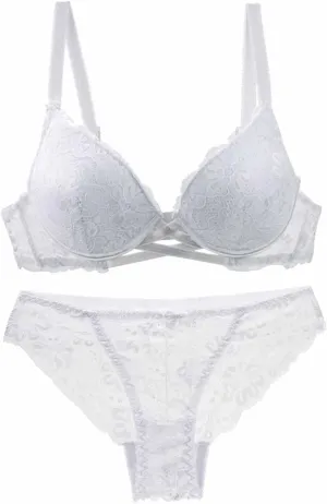 BTDECLAR Women Sexy Lingerie Set Full Coverage Push Up Lace Bralette Hipster Underwear See Through Underwire Bras Panty Set