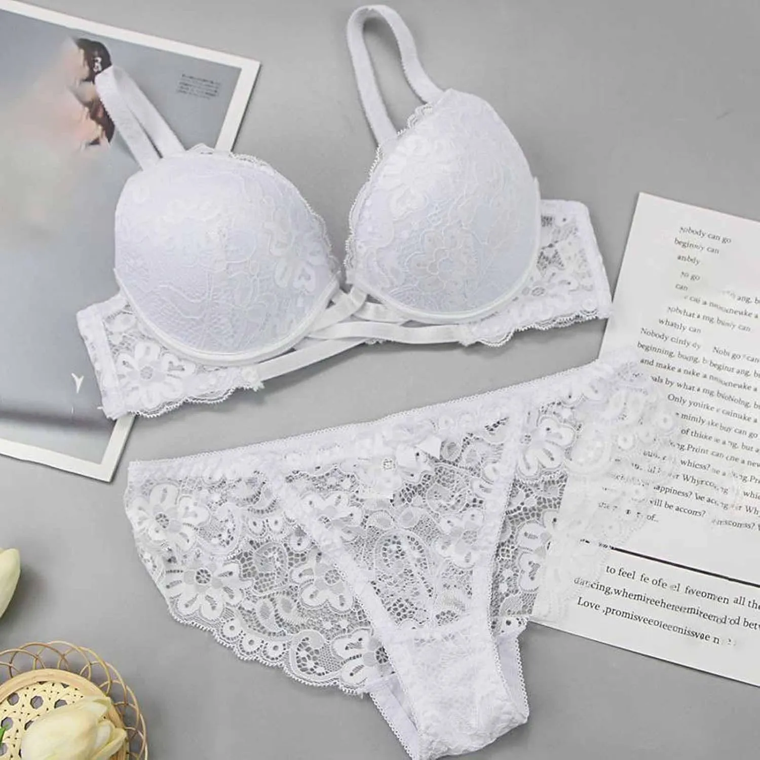 BTDECLAR Women Sexy Lingerie Set Full Coverage Push Up Lace Bralette Hipster Underwear See Through Underwire Bras Panty Set