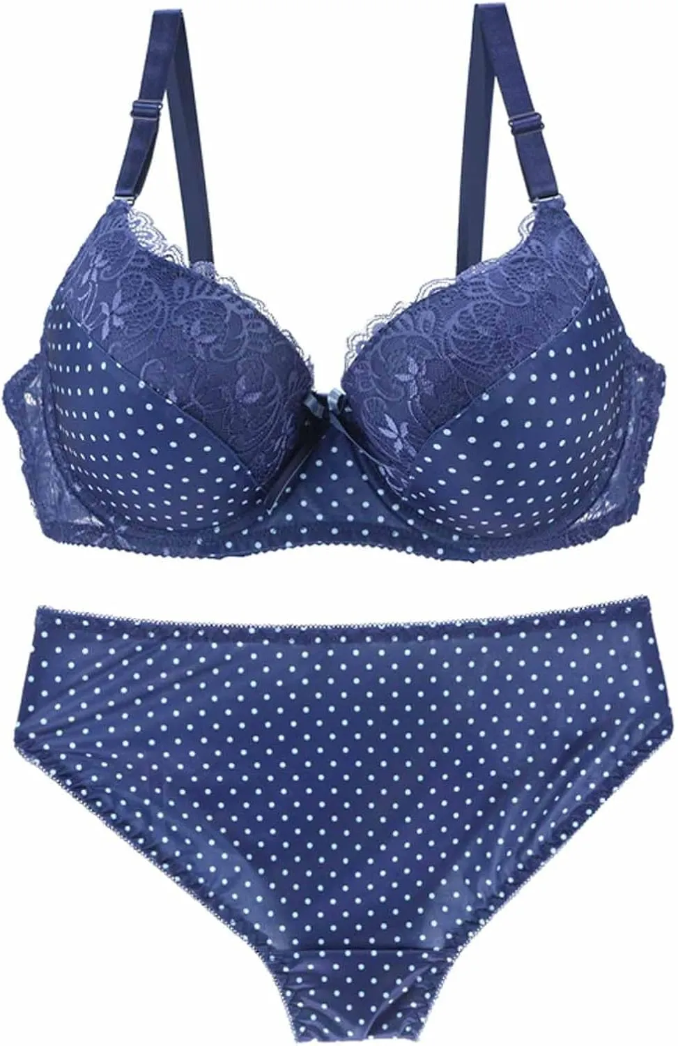 BTDECLAR Women Sexy Lingerie Set Polka Dots Lace Bralette Hipster Underwear Full Coverage Push Up Underwire Bras Panty Set