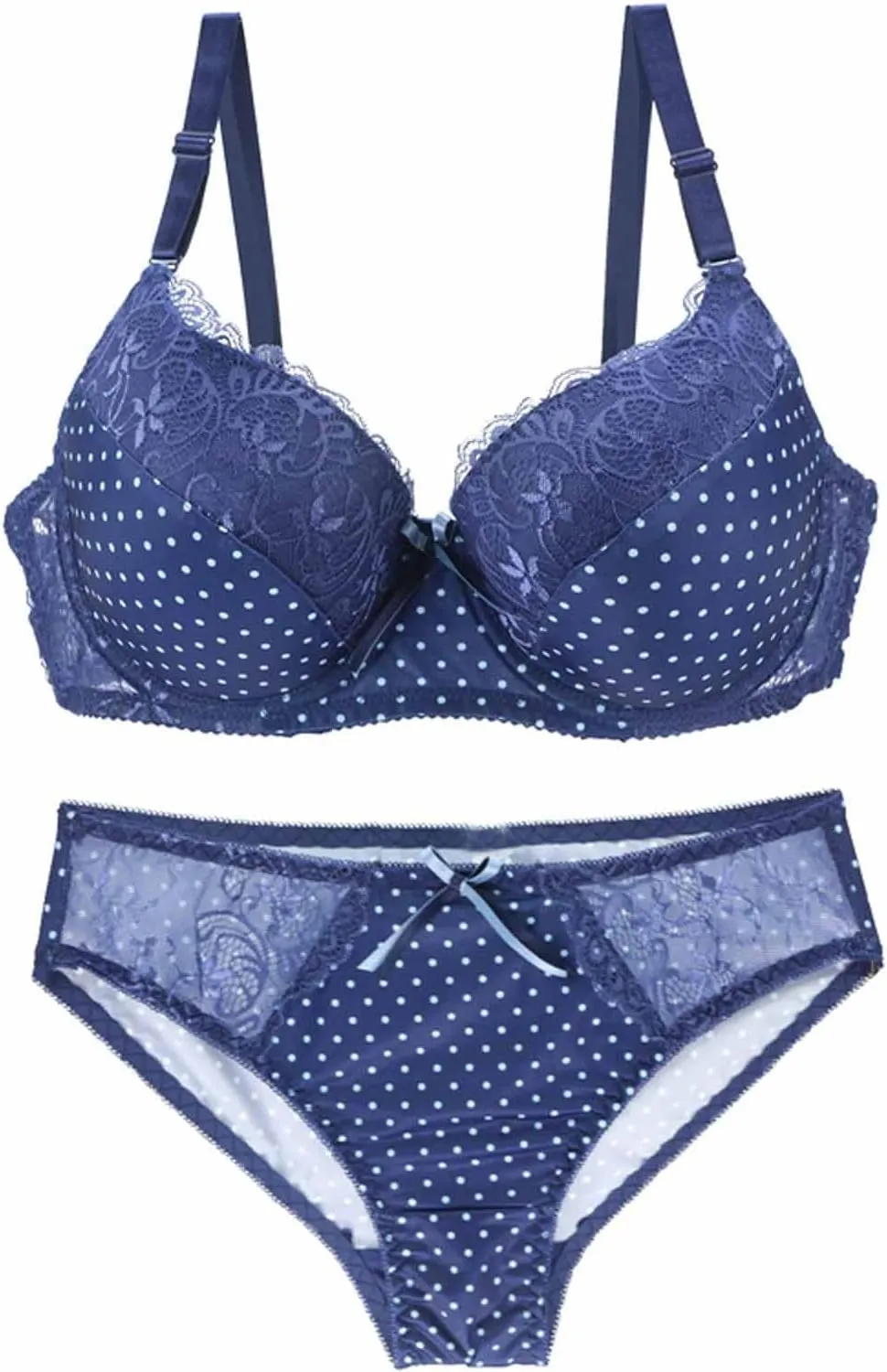 BTDECLAR Women Sexy Lingerie Set Polka Dots Lace Bralette Hipster Underwear Full Coverage Push Up Underwire Bras Panty Set