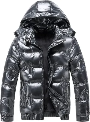 Bubble Jacket for Men Waterproof Shiny Reflective Down Coat Lightweight Packable Winter Thicken Puffer Jacket With Hood