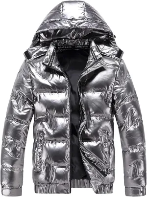 Bubble Jacket for Men Waterproof Shiny Reflective Down Coat Lightweight Packable Winter Thicken Puffer Jacket With Hood