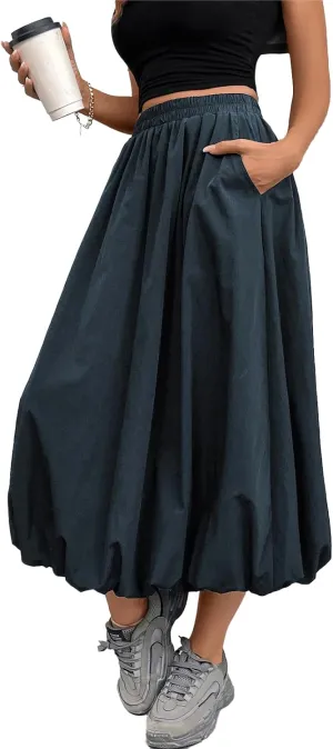Bubble Skirt for Women Long Midi Elastic Stretchy Ruffled Skirt Flowy Aesthetic Pleated Y2K Vintage Tiered Skort