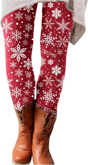 Christmas Leggings for Women Slim Printed Elastic Long Boot Pants Pants Buttery Soft Printed Tights Christmas Flare