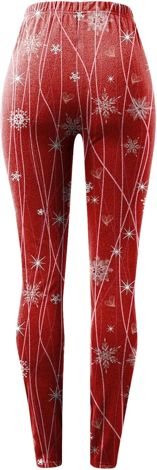 Christmas Leggings for Women Slim Printed Elastic Long Boot Pants Pants Buttery Soft Printed Tights Christmas Flare