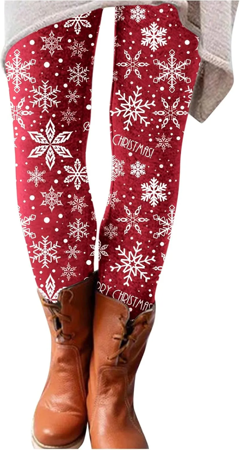 Christmas Leggings for Women Slim Printed Elastic Long Boot Pants Pants Buttery Soft Printed Tights Christmas Flare